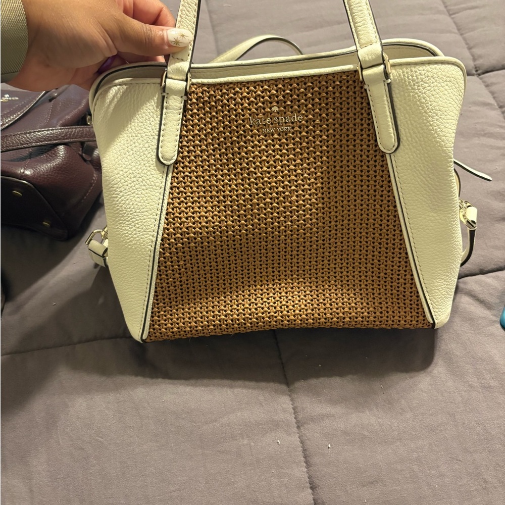 Kate Spade Cream and Brown Woven Satchel